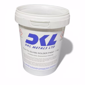 DKL Metals Pure Tin Solder Paint 500g tin showing lead-free Sn100 formula for industrial tinning