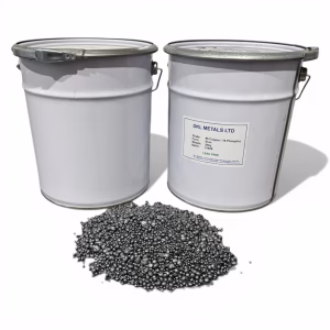 Copper-Phosphorus (CuP15) Master Alloy Shot in 20kg Drums with loose CuP shot in front– DKL Metals