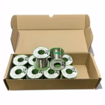 A box of 10 SN100C® LF2220NC Cored Solder Wire 1mm reels (2.2% Flux). Halide-free REL0 no-clean formulation designed for high-performance hand soldering and rework.