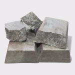 High grade 20kg antimony ingots with broken chunks sitting on top against a white background